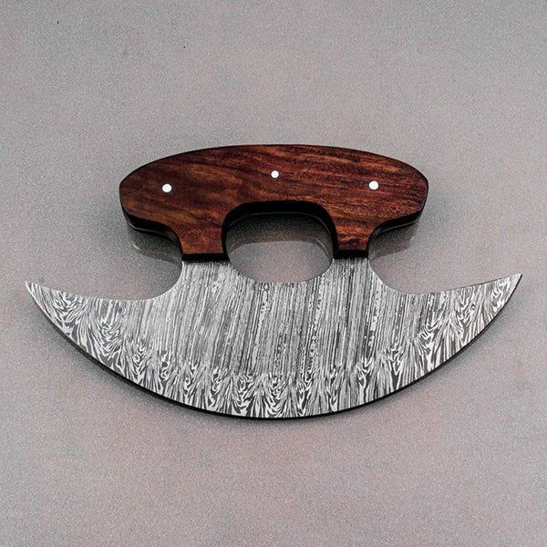 Pizza Cutter Alaskan Ulu Knife Damascus Steel Rose Wood Handle DK-124