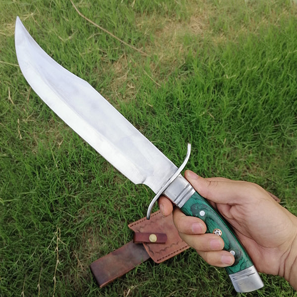 Bowie Knife D2 Steel Green Wood Handle Survival Knife DK-098