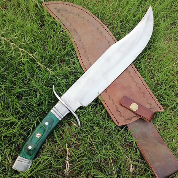 Couteau Bowie Survie D2 Fait Main - Manche Bois De Cerf, Lame 30 Cm, étui Cuir Inclus