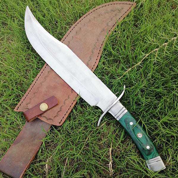 Bowie Knife D2 Steel Green Wood Handle Survival Knife DK-098
