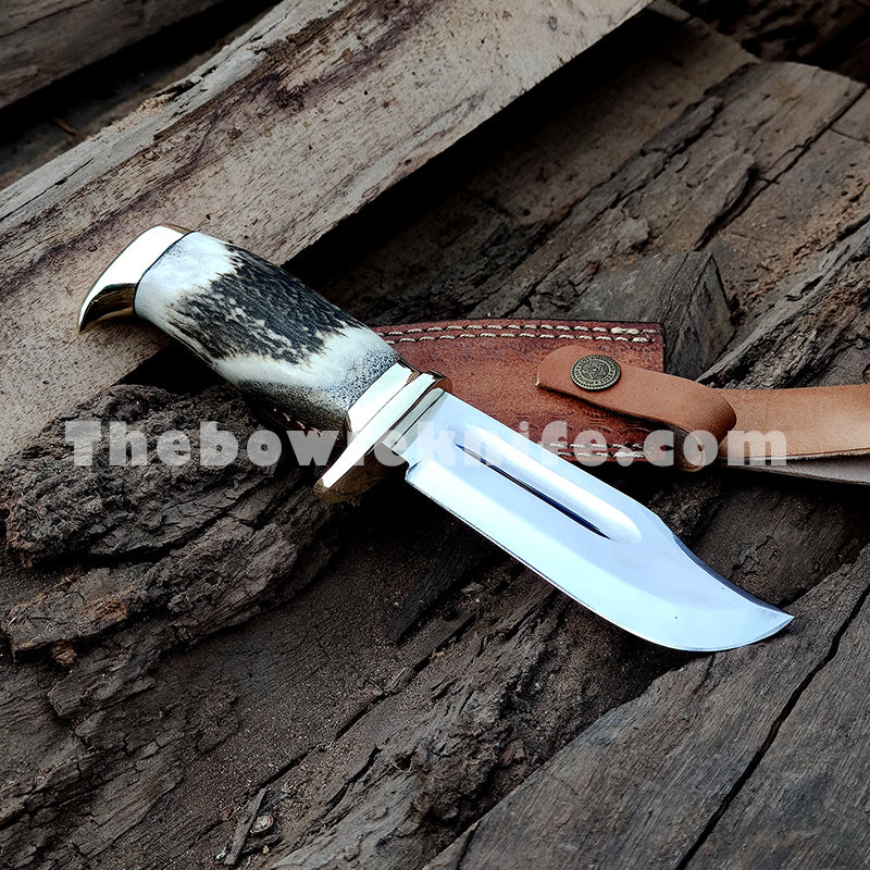 Mini Bowie Knife Antler Handle With Leather Sheath DK-201