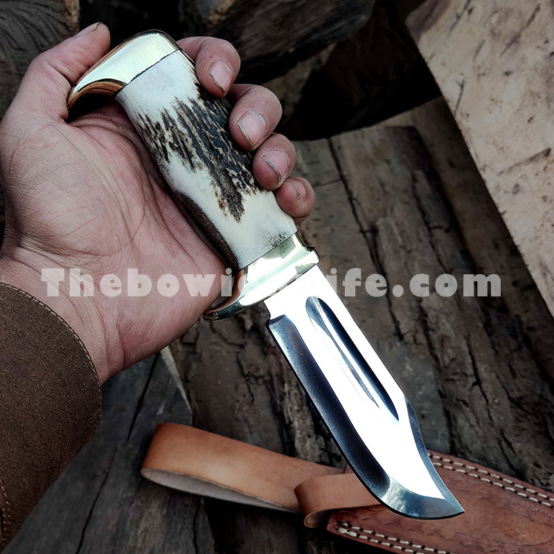 Mini Bowie Knife Antler Handle With Leather Sheath DK-201