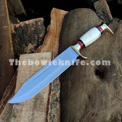 Handmade Custom Bowie Knife 440c Steel Blade Brass Guard Bone Handle DK-210