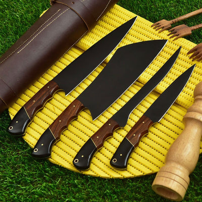 4 Piece Chef Knife Set With Leather Bag