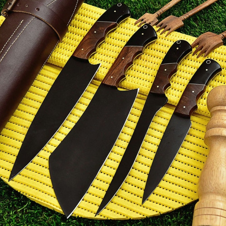 4 Piece Chef Knife Set With Leather Bag