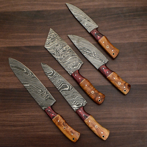 Handmade Damascus Chef Knife Set Custom Kitchen Knives CKS-015