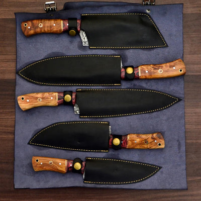 Handmade Damascus Chef Knife Set Custom Kitchen Knives CKS-015