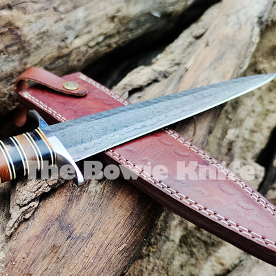 Handmade Damascus Steel Dagger Knife With Leather Sheath