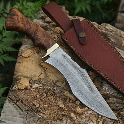 Damascus Steel Bowie Knife Rose Wood Handle DK-101