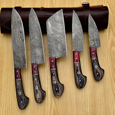 Damascus Chef Knife Set Handmade kitchen Knives CKS-014