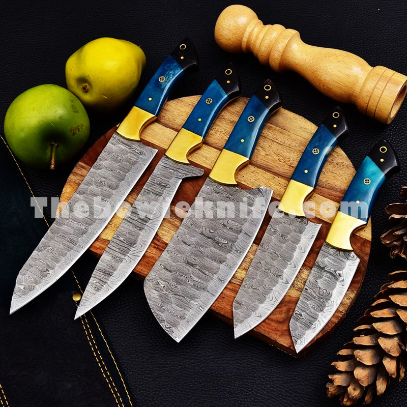 Custom Handmade Damascus Chef Set / Damascus Full Tang Knife Set