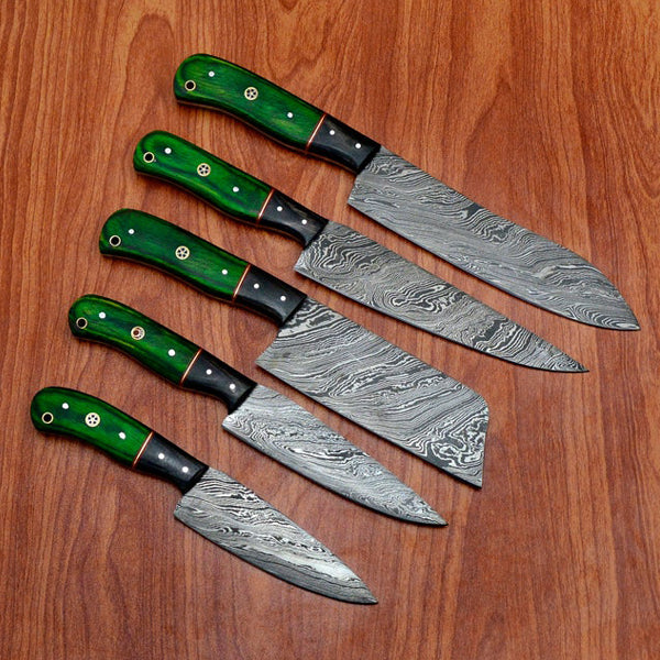 Premium Handmade Damascus Chef Knife Set With Leather Pouch CKS-020
