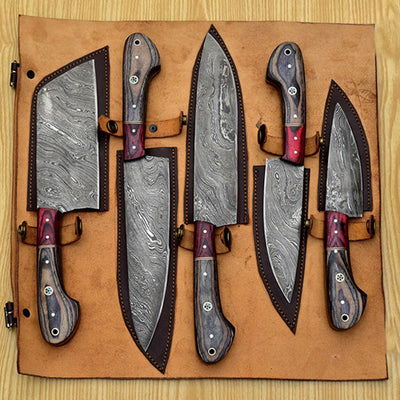 Damascus Chef Knife Set Handmade kitchen Knives CKS-014