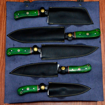 Premium Handmade Damascus Chef Knife Set With Leather Pouch CKS-020