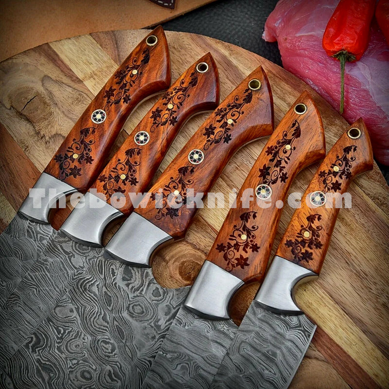 Custom Handmade Damascus Chef Set / Damascus Full Tang Knife Set