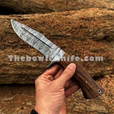 Handmade Damascus Steel Hunting Skinner Knife Rose Wood Handle DK-216