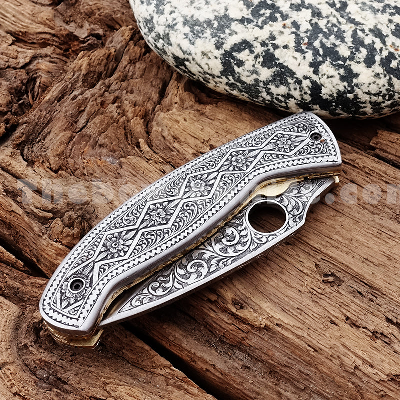 Engraved Pocket Knife Steel Blade FK-029