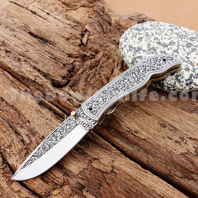Handmade Pocket Knife Engraved Folding Knife FK-037