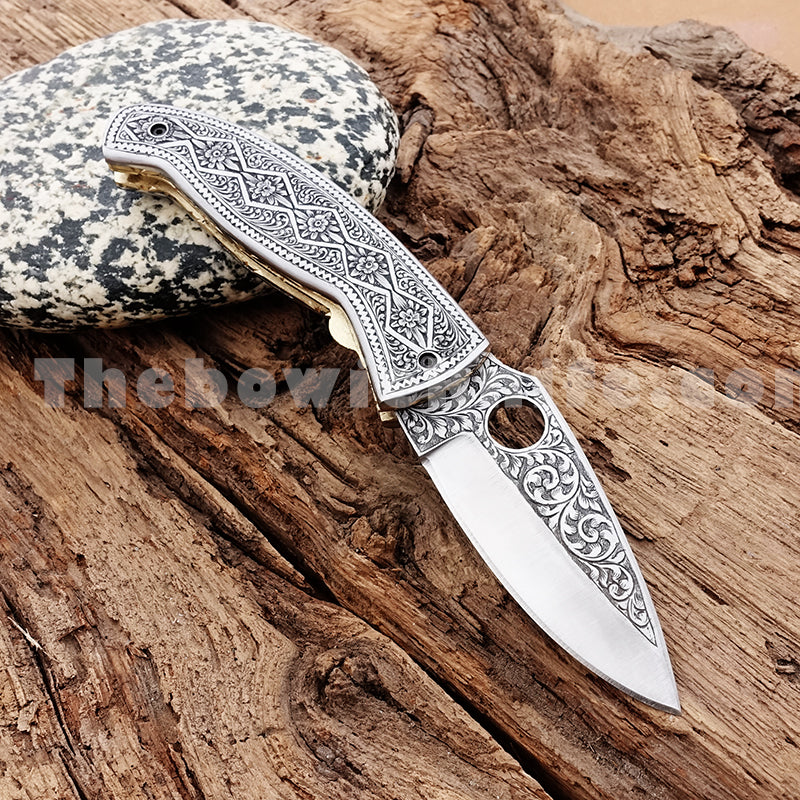 Engraved Pocket Knife Steel Blade FK-029