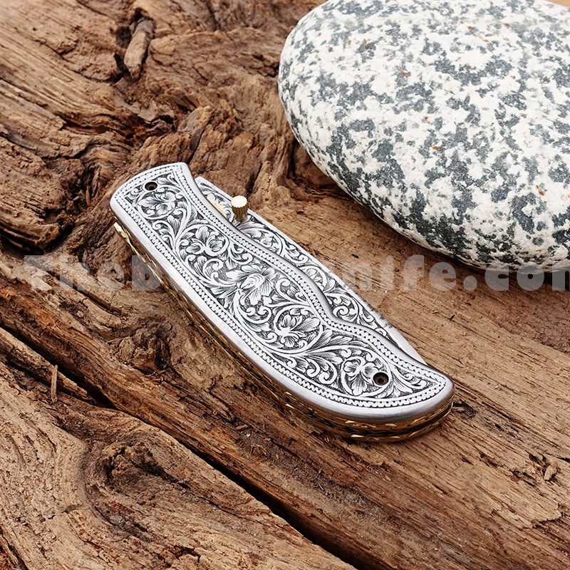 Handmade Pocket Knife Engraved Folding Knife FK-037