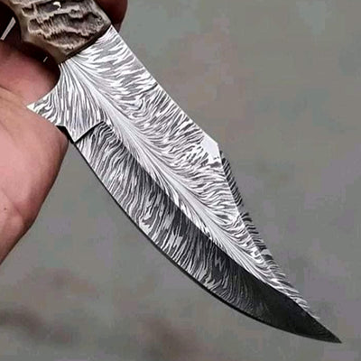 Custom Feather Damascus Steel Bowie Knife DK-200