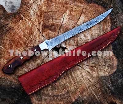 Custom Fillet Knife Damascus Steel With Sheath