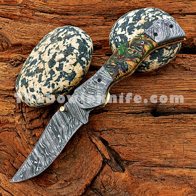 Folding Pocket Knife Damascus Steel Raisin Handle FK-049