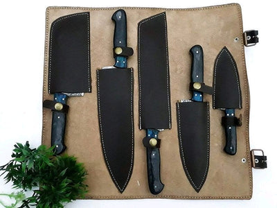 Damascus Steel Handmade Chef Knife Set With Leather Bag