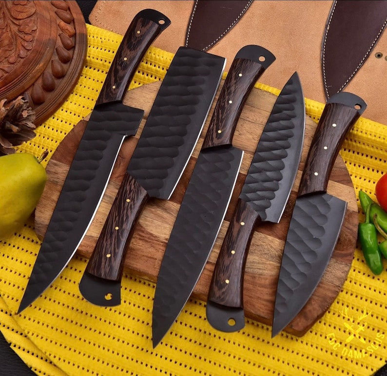 Custom Handmade Kitchen Chef Knife Set With Leather Bag