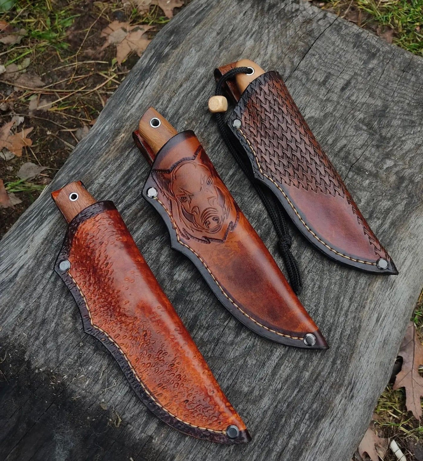 3 Pieces Hunting Knife Set With Leather Sheath DK-221