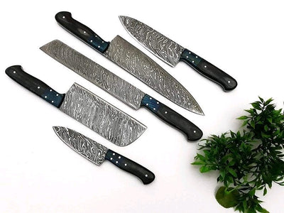 Damascus Steel Handmade Chef Knife Set With Leather Bag