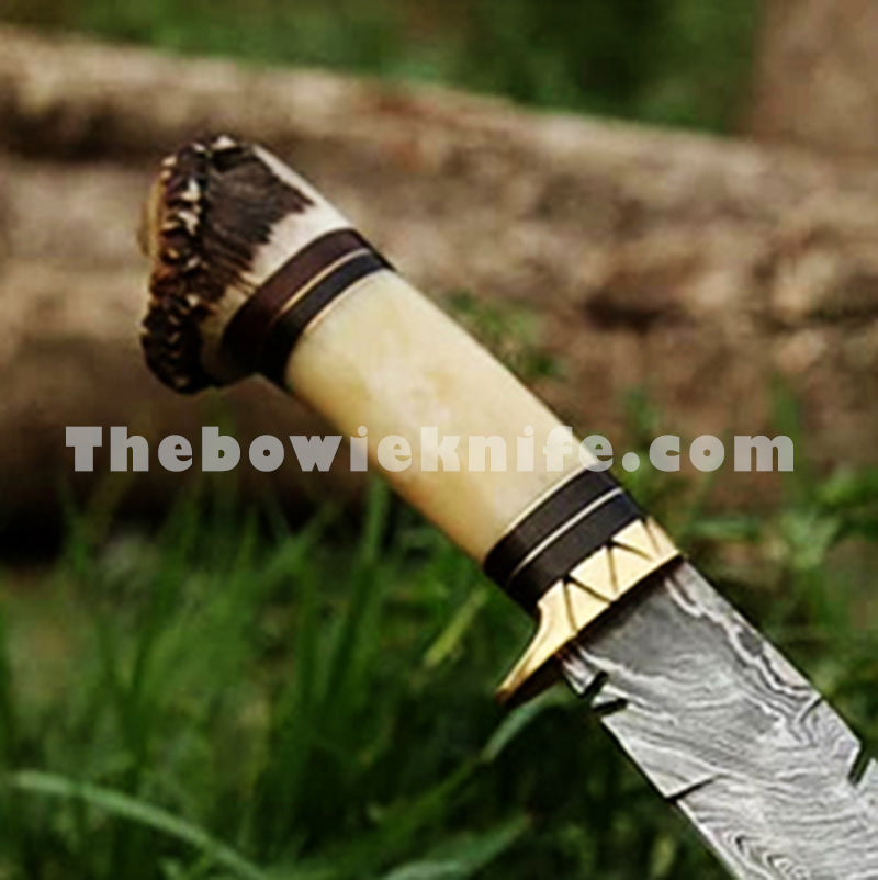 Damascus Steel Kukri Knife Bone And Stag Handle DK-181