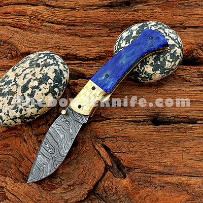 Damascus Steel Pocket Folding Knife Bone Handle FK-047