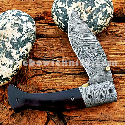 Damascus Blade Folding Pocket Knife Bone Handle FK-046