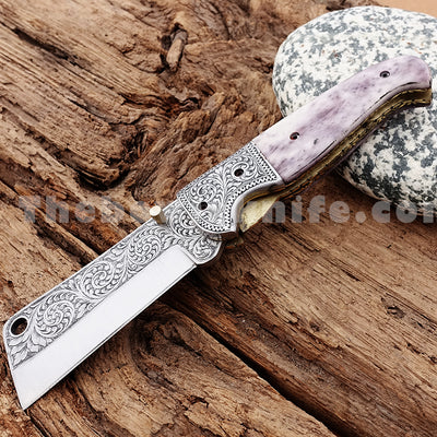 Custom Engraved Pocket Knife Bone Handle FK-036