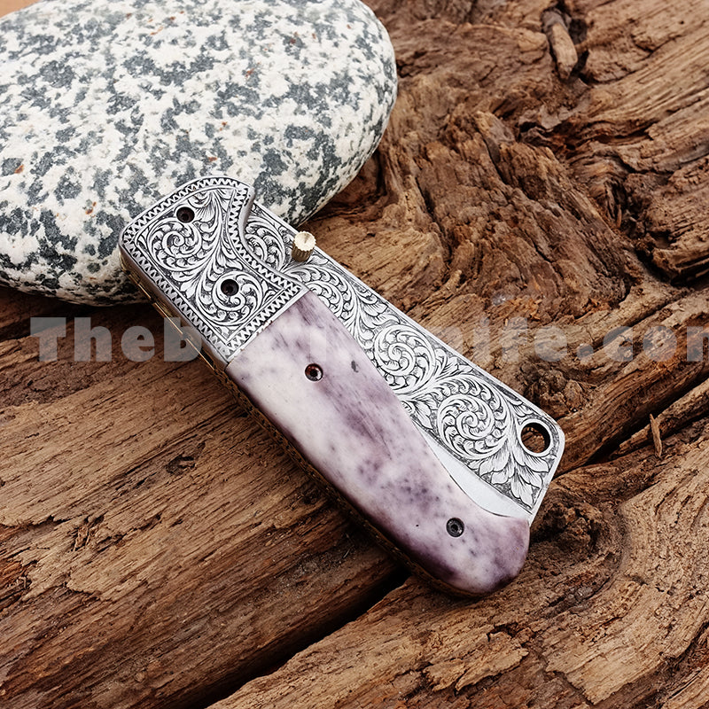 Custom Engraved Pocket Knife Bone Handle FK-036
