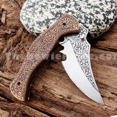 Engraved Folding Pocket Knife Steel Blade FK-030