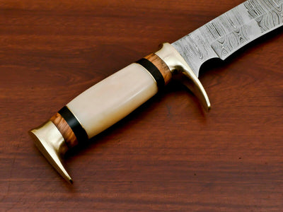 Bowie Knife Damascus Steel Fix Blade Bone Handle SK-153